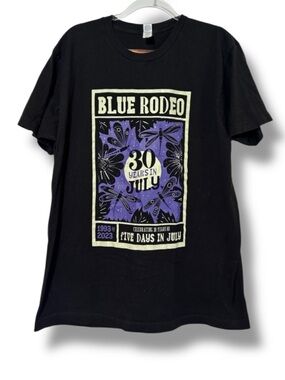 Blue Rodeo Shirt 30 Years in July Band Tee - Black & Purple Graphic T Size Large